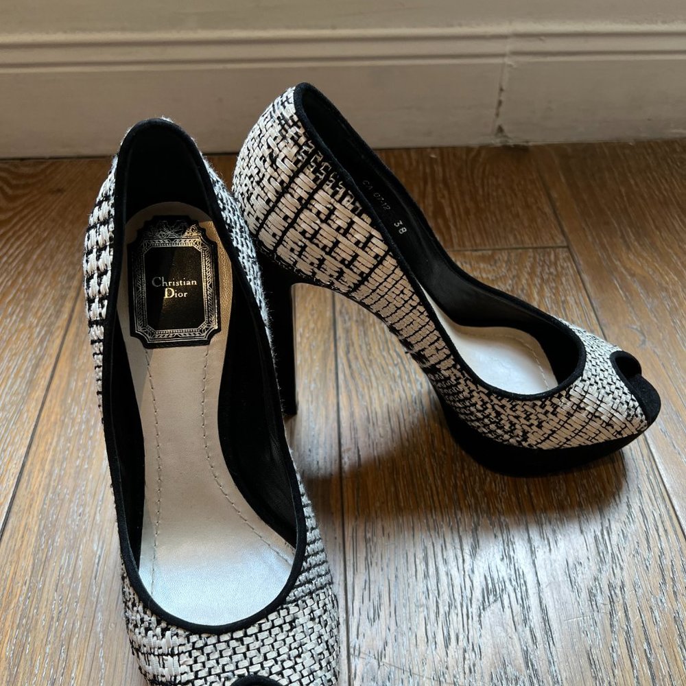 Christian Dior Escarpin Tweed Peep Toes - Picture 3 of 8